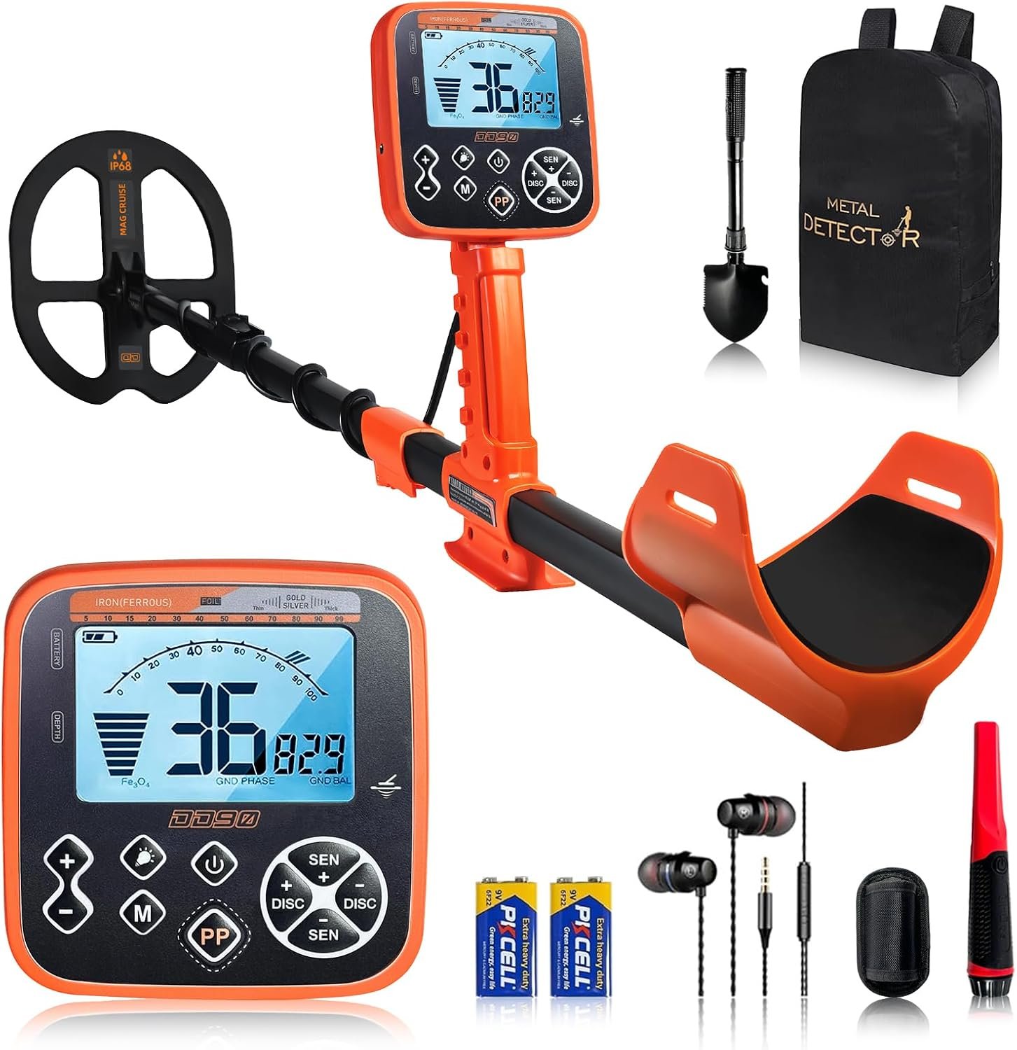 Détecteur de métal double D double D, IP68 étanche, rétroéclairage LCD | Ensemble de détecteur d'or et d'argent professionnel pour adultes, pour plages / rivières
