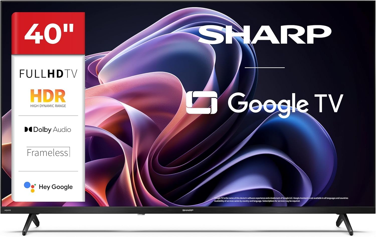 SHARP 40HF2265E 40" Full HD Google TV, HDR10, 60 Hz, Bluetooth, Wi-Fi, 3 x HDMI, 2 x USB, 892 x 555 x 213 mm