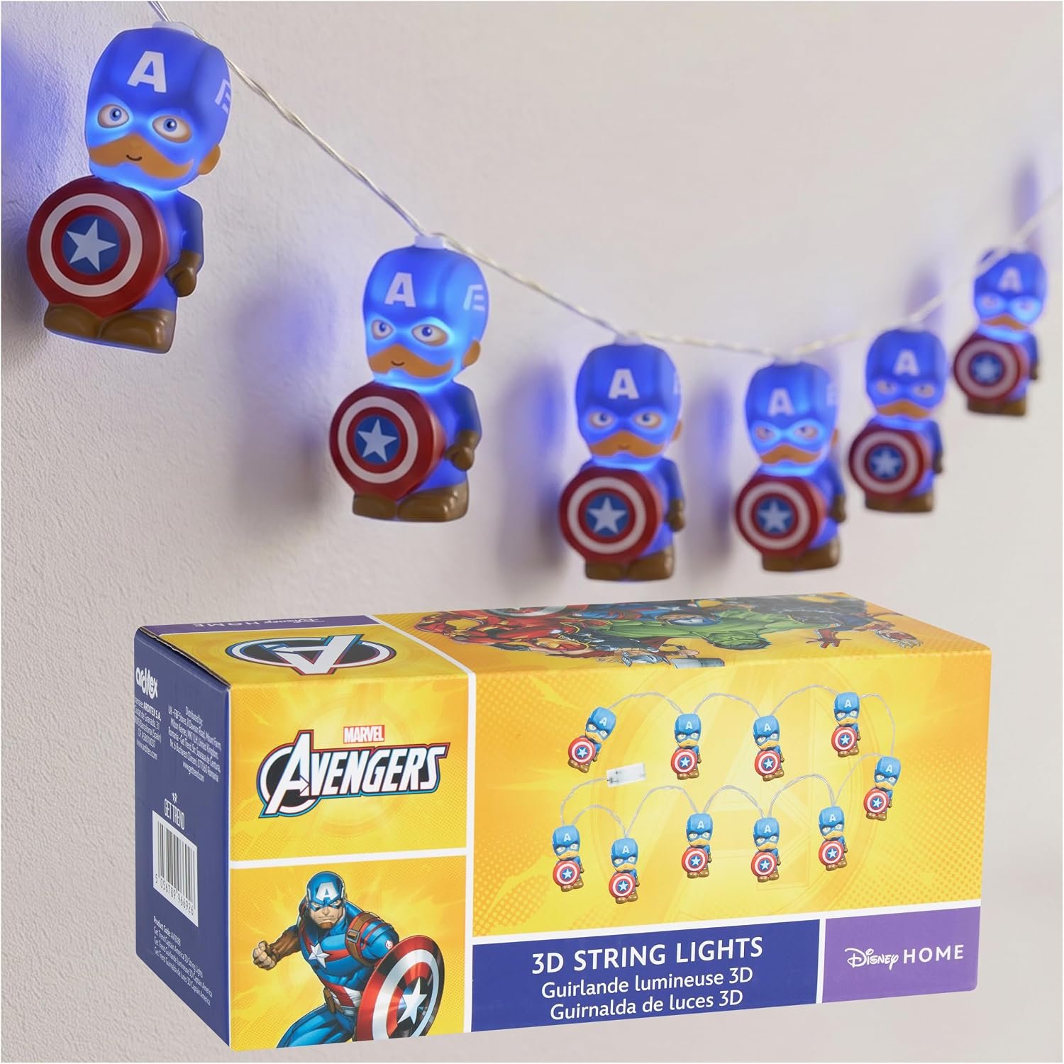 Get Trend Marvel Captain America 3D Guirlande Lumineuse, Lumiere LED 1.65m