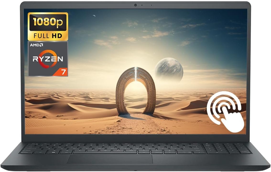 Dell Inspiron 15.6" Touchscreen Laptop Computer, 32GB RAM 1.5TB Storage (1TB SSD+512GB External), 8-Core AMD Ryzen 7 Processor, FHD 1920 x 1080 LED Display, Windows 11, SD Card Reader, Black