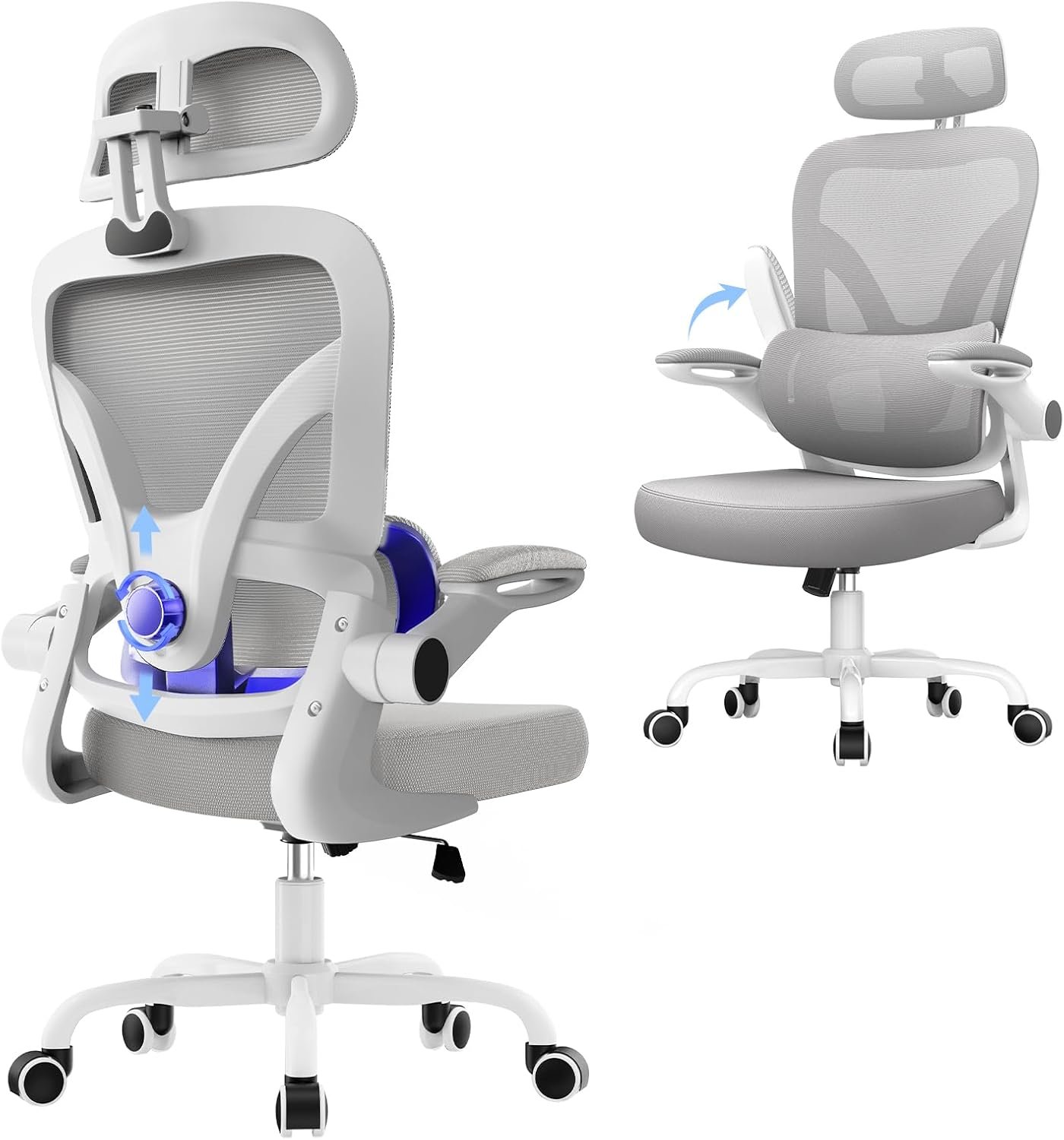 Chaise Bureau Ergonomique, Fauteuil Bureau avec 2D Soutien Lombaire