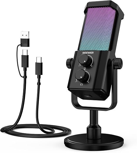 UM01 IA Micro USB à Réduction de Bruit, Mic à Condensateur Cardioïde RGB Plug & Play avec Fonction de Mise en Sourdine,Synchronisation Musicale & Géré par App,pour Android Windows PC Mac PS4/5