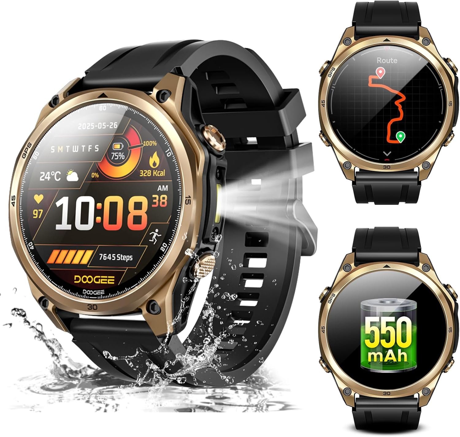 Montre Connectée Homme, 5ATM Dual-Band GPS Tactical Watch,1,43'' AMOLED Screen