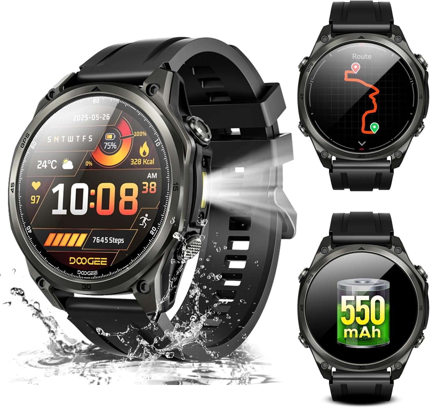 Montre Connectée Homme, 5ATM Dual-Band GPS Tactical Watch,1,43''