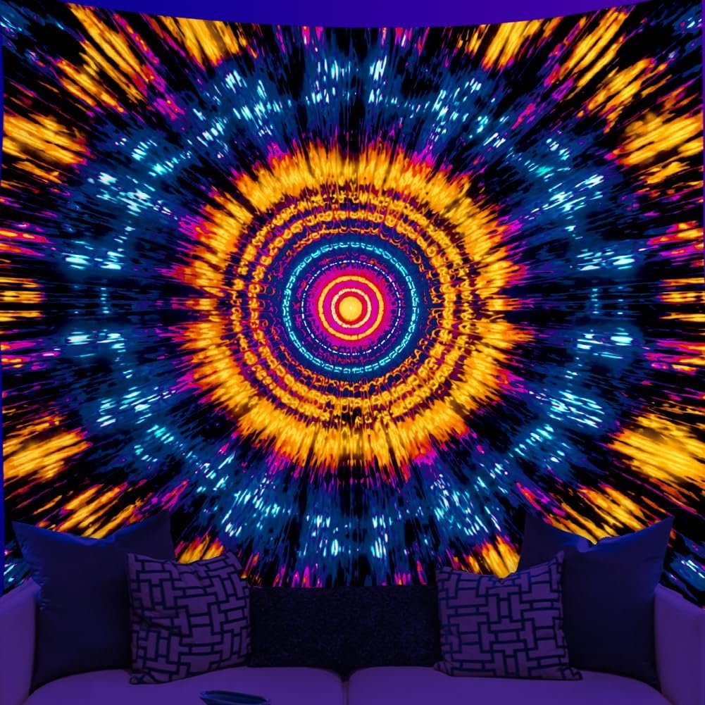 Tapisserie Psychedelique Aura Sous Lumiere Noire, 150x130 cm