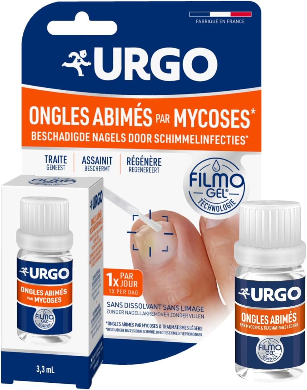 Filmogel Ongles Abîmés par Mycose ou Traumatisme léger - Régénére et Renforce l'Ongle - Pinceau Applicateur - 3,3 ml - Dès 3 ans
