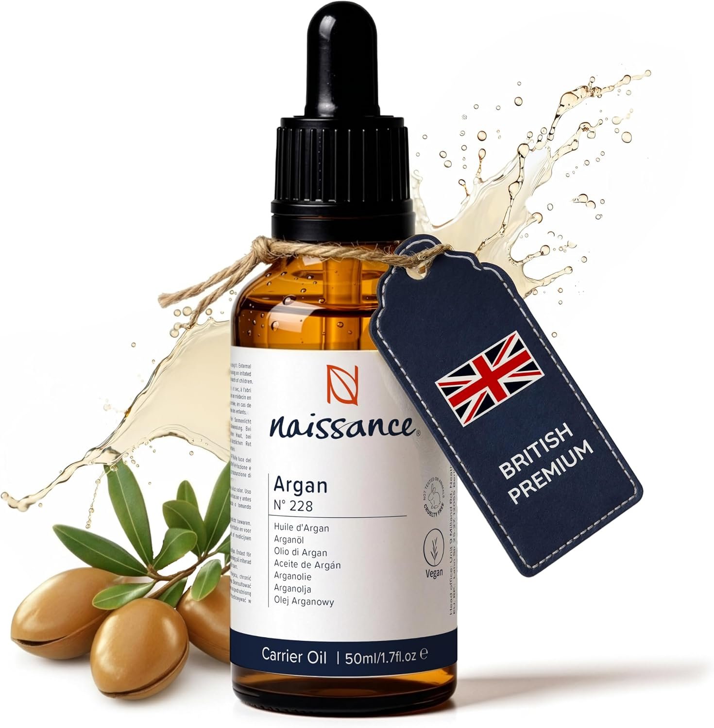 uile D’Argan Végétale Du Maroc (No. 228) 50ml - Hydratant Naturelle Pour Cheveux Secs Ou Bouclés, Visage, Corps, Barbe - Pressée À Froid - Cosmétique Anti-Âge Antioxydante