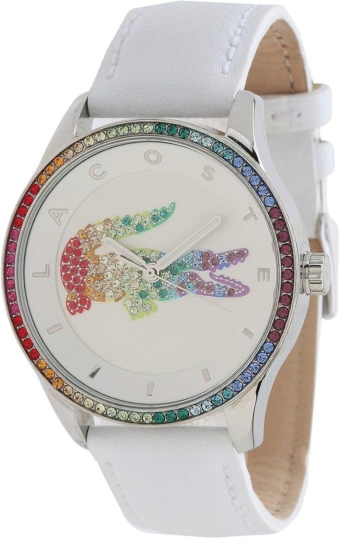 Montre Analogique à Quartz pour Femme avec Bracelet en Cuir Argent et Blanc/Multicolor - 2000822