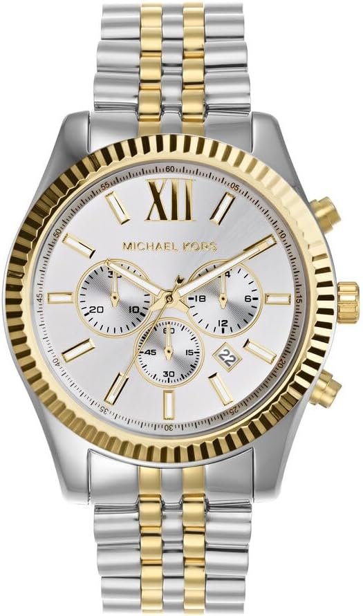 Michael Kors Montre Lexington pour Homme, 45mm Mouvement chronographe à Quartz avec Bracelet en Acier Inoxydable