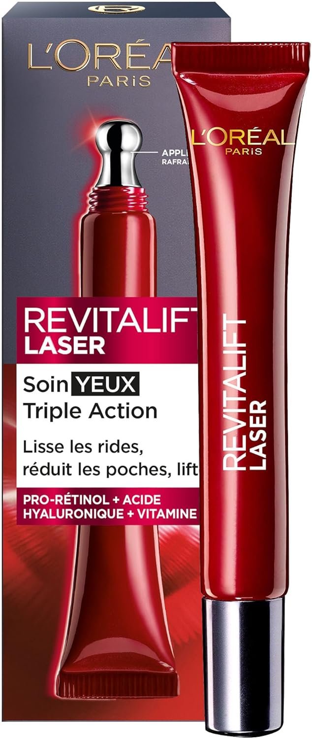 Soin Yeux Triple Action Anti-Âge - Anti-Rides & Multi-Correction - À l'Acide Hyaluronique & au Pro-Xylane - Pour Tous Types de Peaux - Revitalift Laser X3 - 15 mL