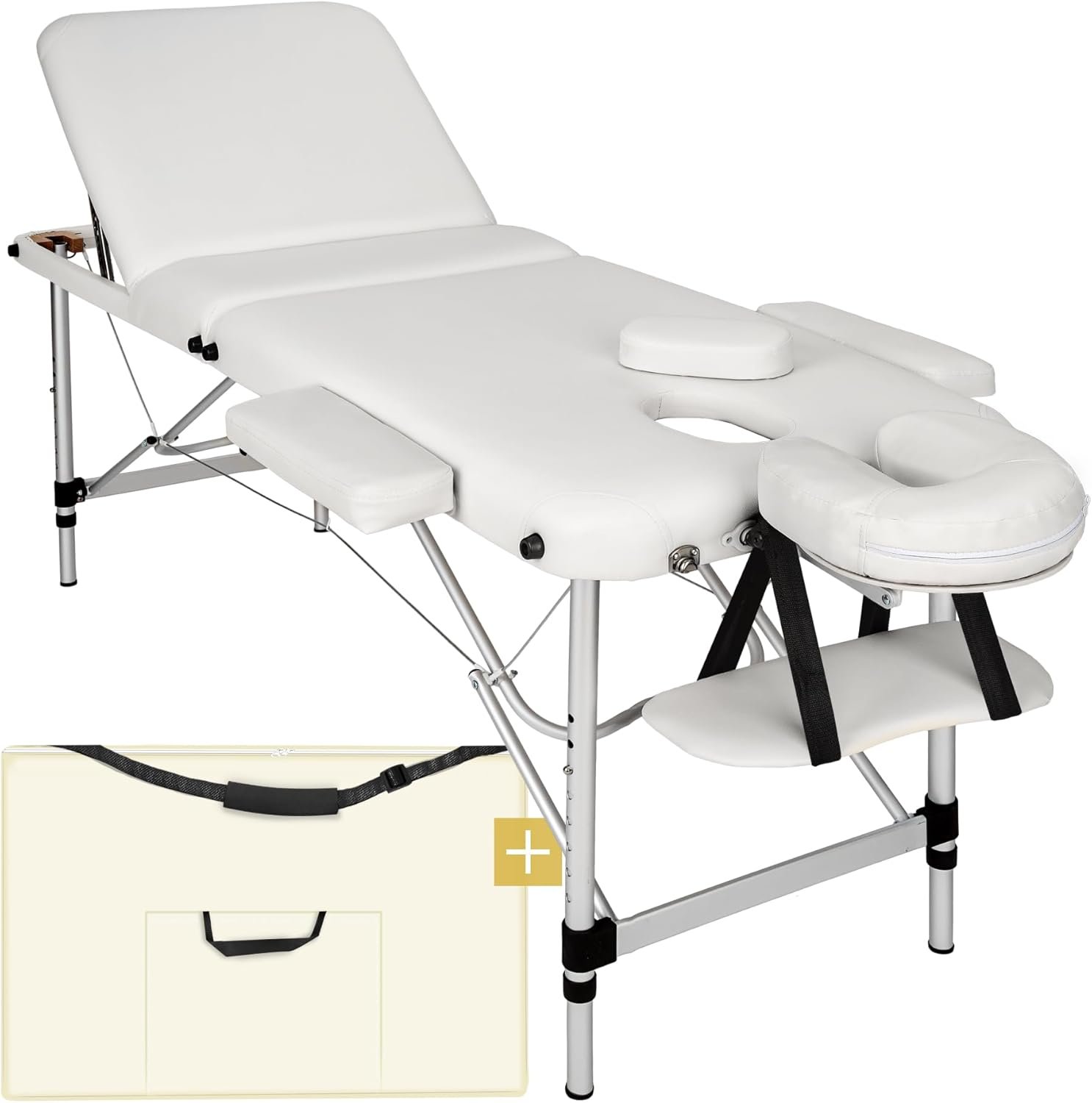 Table de Massage Pliante Professionnelle 3 Zones Aluminium Cosmetique Lit de Massage Table Esthetique Tatouage Portable avec Repose Bras, Housse de Transport Incluse