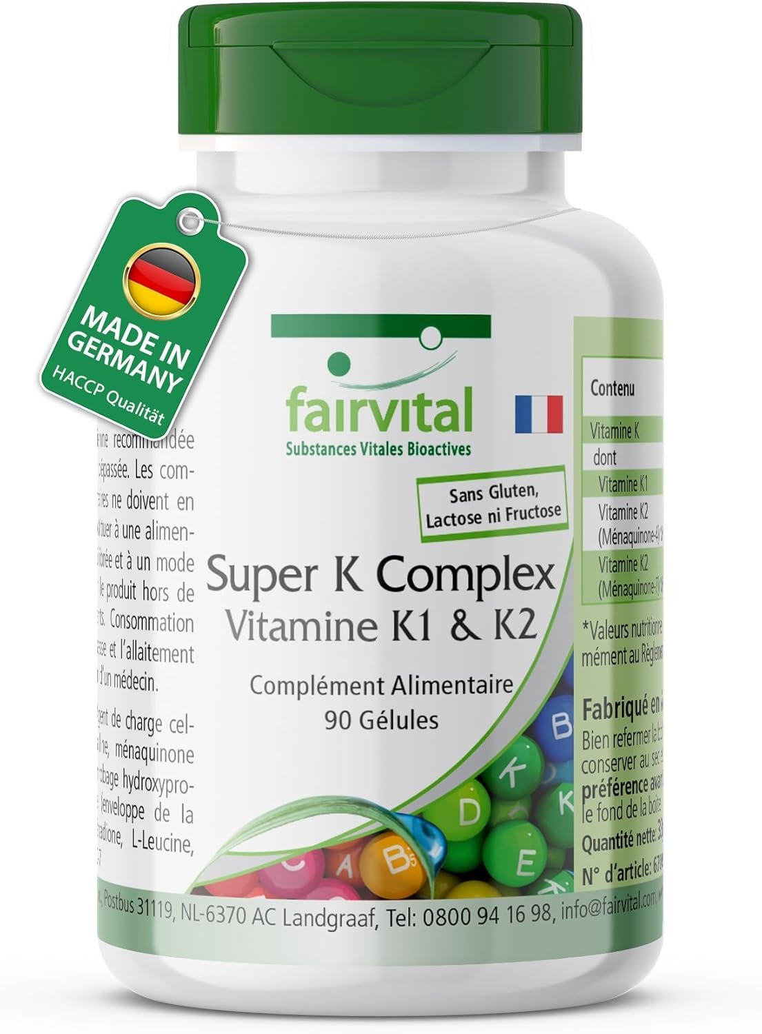 vitamine K, 90 gélules, faciles à avaler, Super K avec vitamines K1 et K2 MK-7-2200µg de vitamine K par gélule, HAUTEMENT DOSÉ, phytomenadione + ménaquinone MK-7, VÉGÉTALIEN