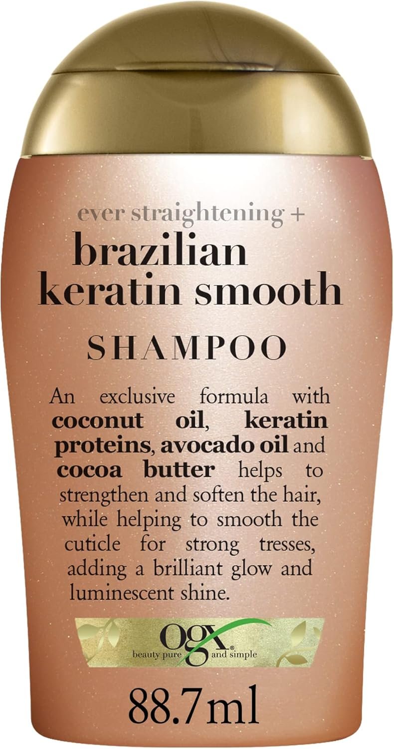 Shampooing Ever-Straightening + Brazilian Keratin Smooth (flacon de 88,7 ml) – Shampoing lissant à la kératine brésilienne – Soin cheveux hydratant et réparateur pour des cheveux éclatants