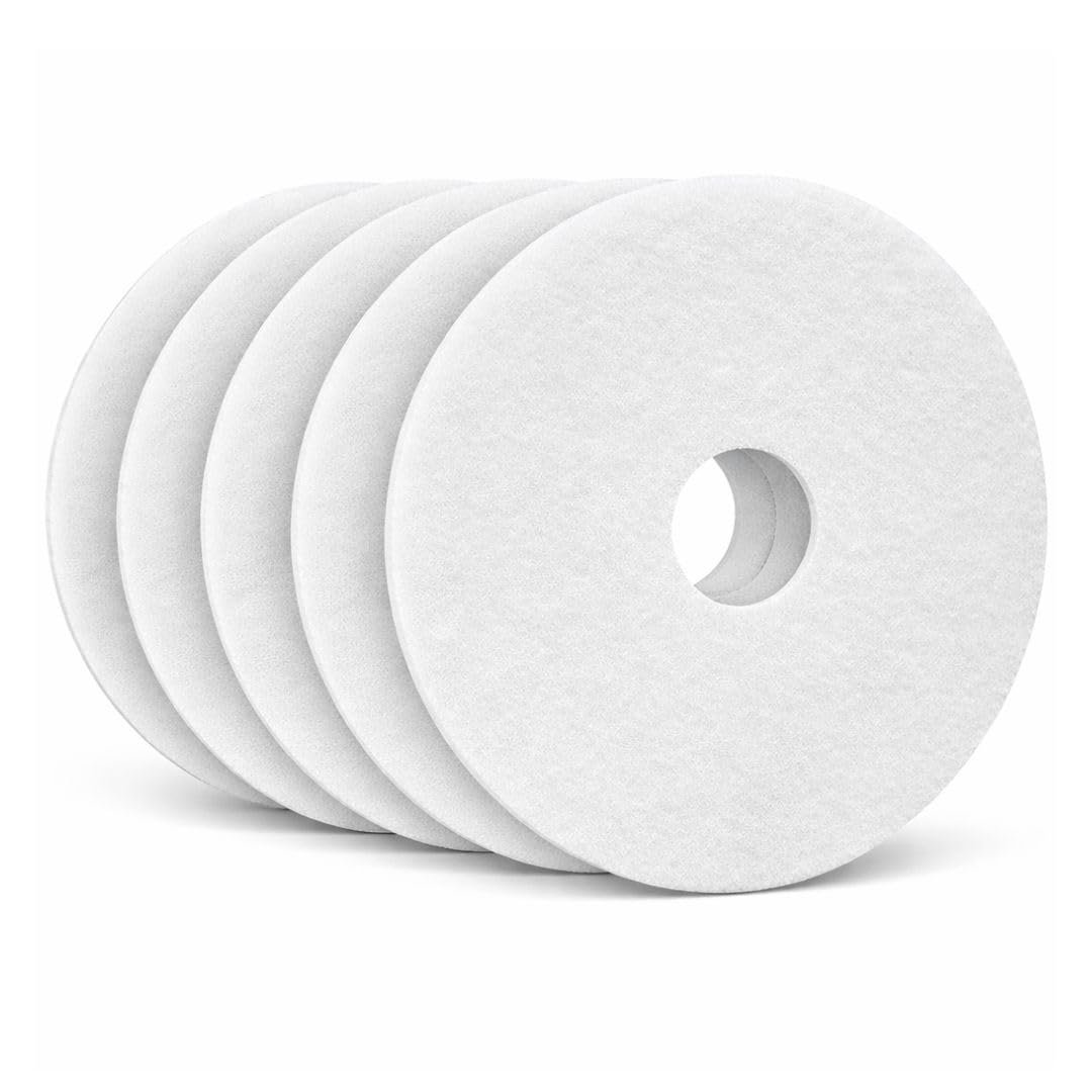 Virginia Abrasives 17” White Floor Maintenance Pads, Non-Woven Pads for Orbital Cleaning - Thick Polishing Replacement Pads, Ideal for Synthetic Floors, 5-Pack
