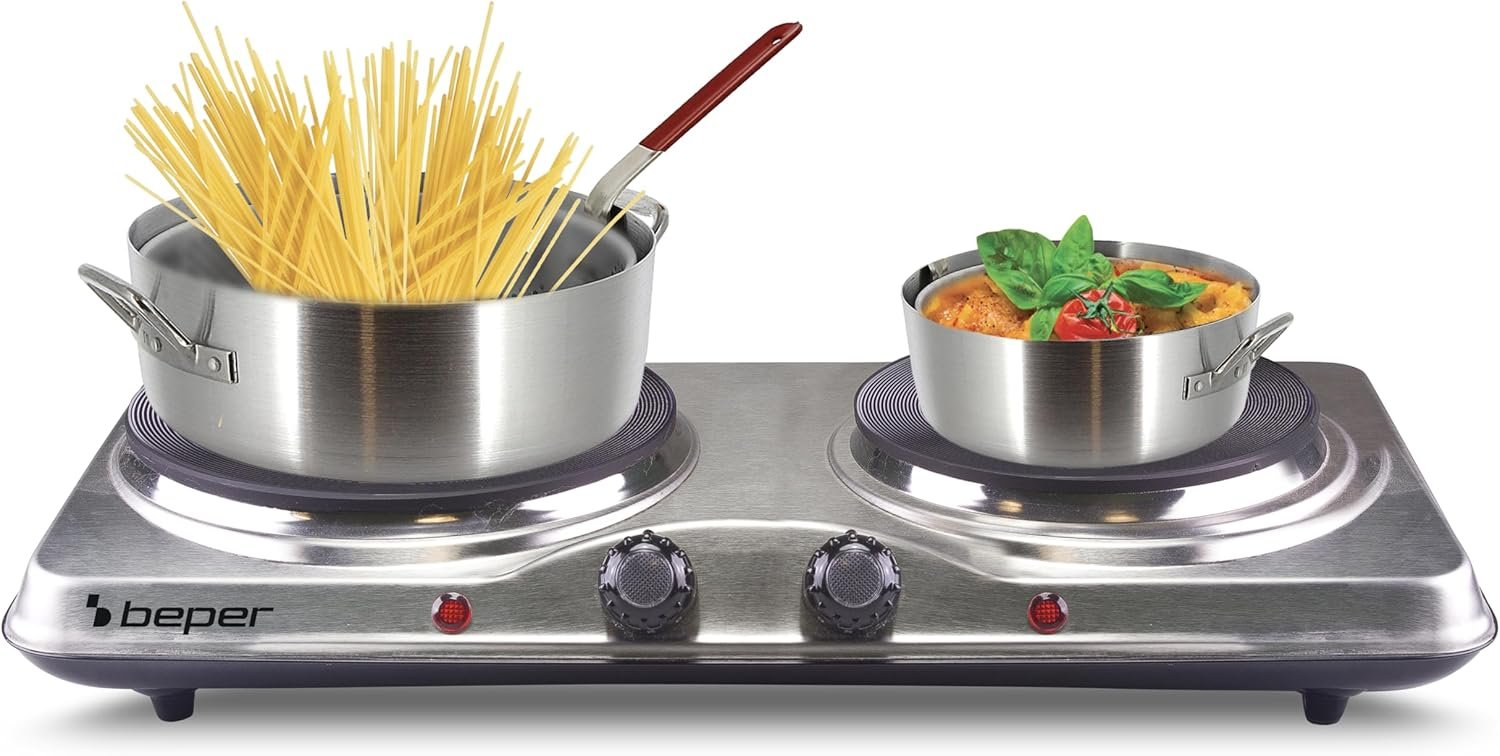 BEPER 90.825 Double Plaque de Cuisson Electrique, Argent, 1000 W