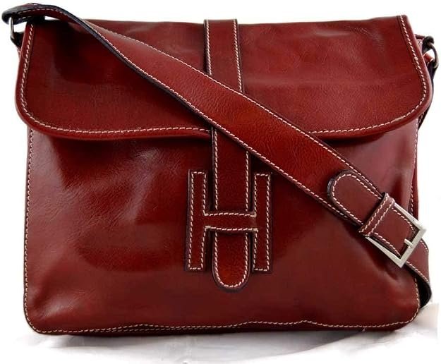 Sac Cuir Sac à Bandoulière Homme Femme Sac Postier Sac d'Epaule Bandoulière en Cuir rouge
