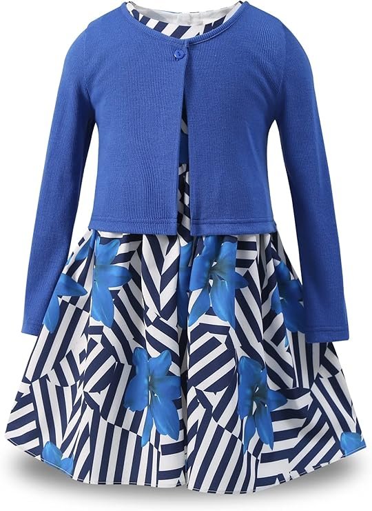 Ensemble Fille 2 Pièces Cardigan Gilet Manches Longues + Robe Imprimé Fleurs sans Manches