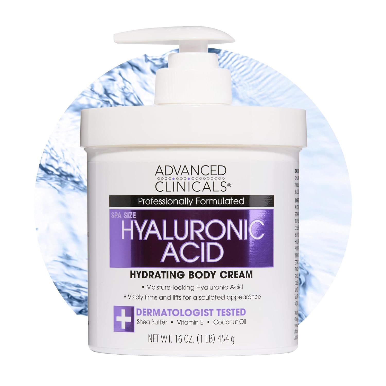 Advanced Clinicals, Acide hyaluronique, Crème hydratante pour le corps, 454 g