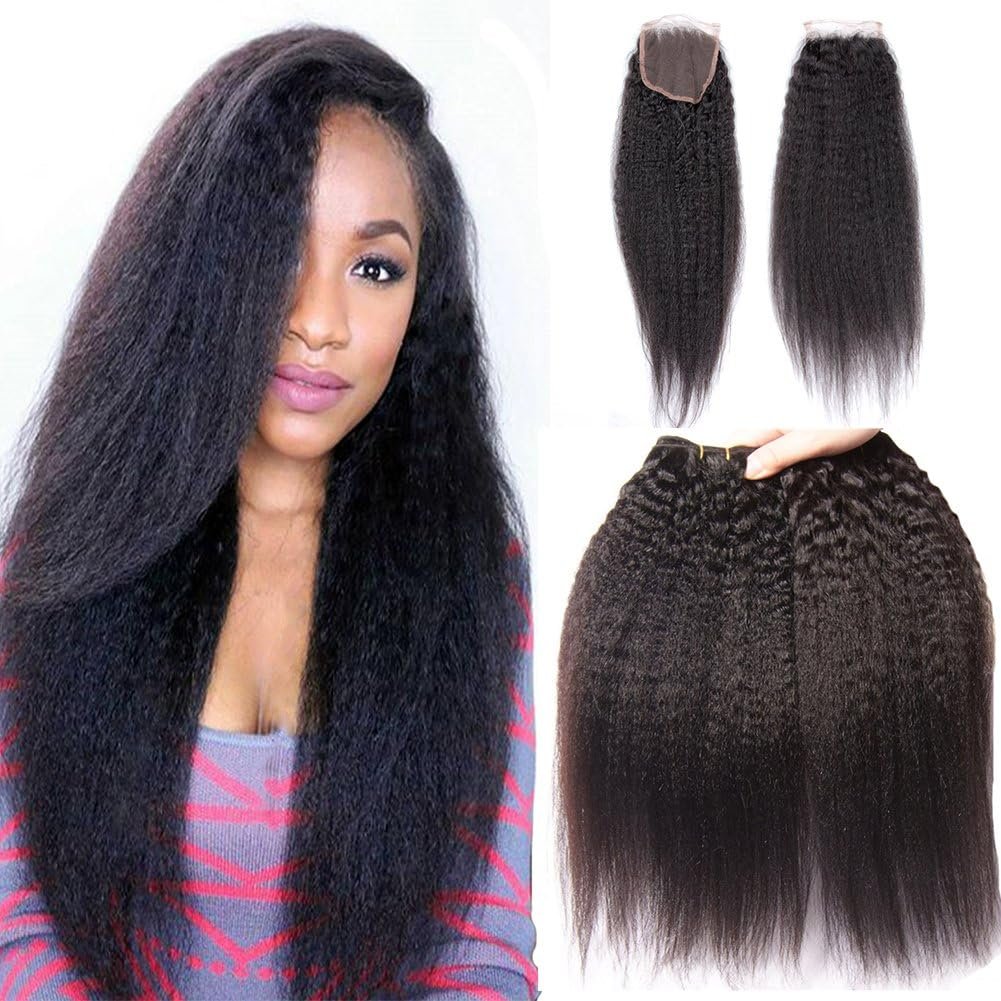 Lot de 3 extensions de cheveux péruviens vierges de qualité 8A 30,5 x 35,6 cm avec 1 pièce de 30,5 cm avec fermeture en dentelle 10,2 x 10,2 cm, couleur naturelle