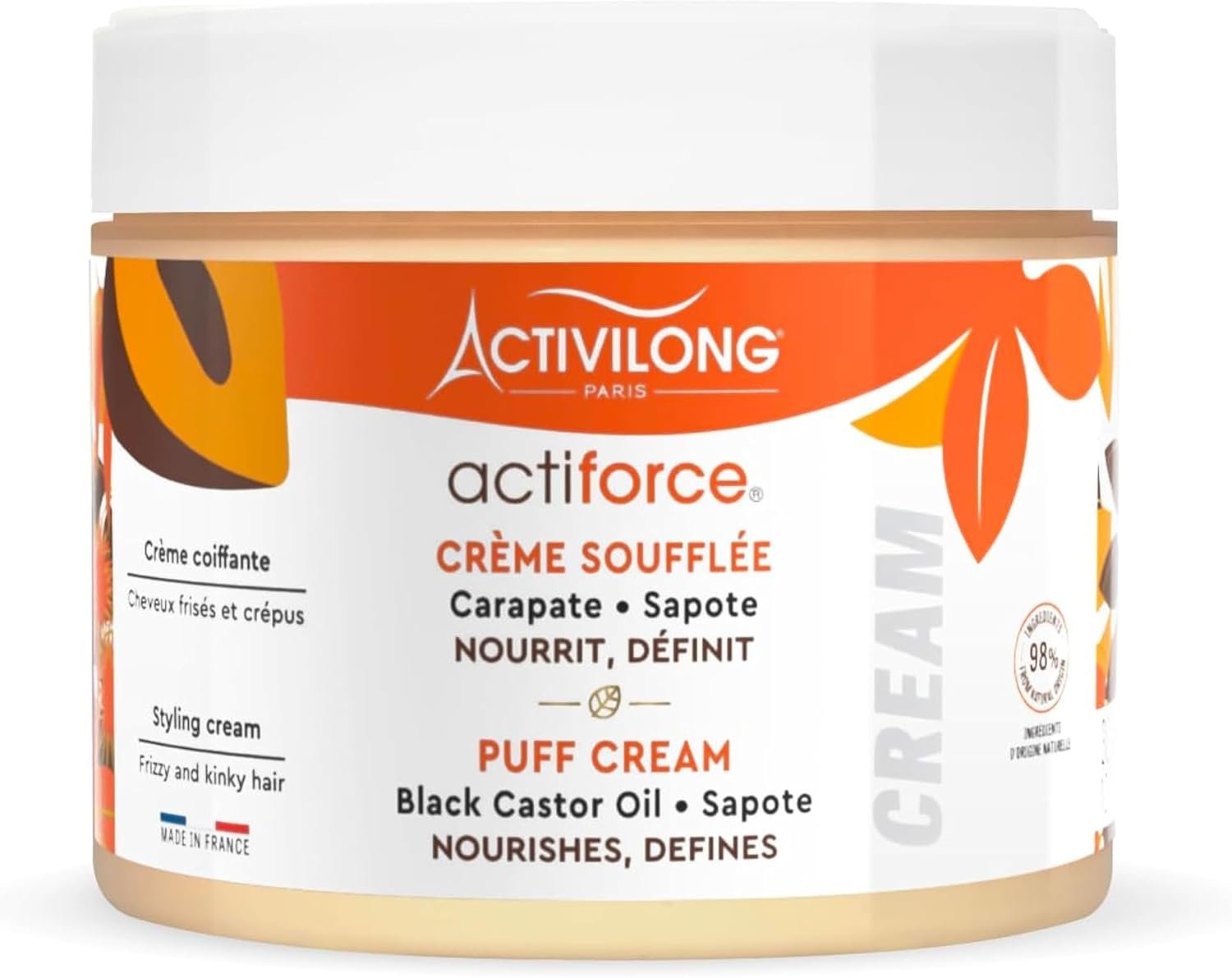 Crème Soufflée Actiforce - Cheveux Frisés Et Crépus - Hydrate, Nourrit Et Définit - 98% D'Ingrédient Naturels - Sans Silicone, Ni Huile Minérale - Made In France - 300ml