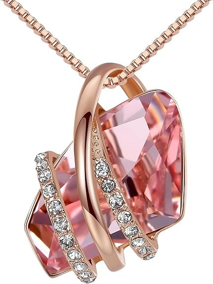 Leafael Souhaiter Collier de pendentif en pierre avec cristal de naissance, plaqué or rose 18 carats