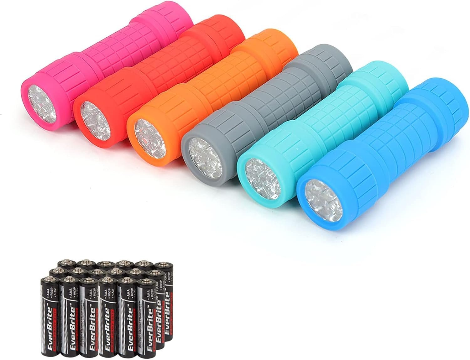lampe de poche 6-Pack Impact Handheld Torch Couleurs assorties avec la batterie Lanyard 3AAA incluse (fournitures d'ouragan, camping, randonnée, urgence, chasse)