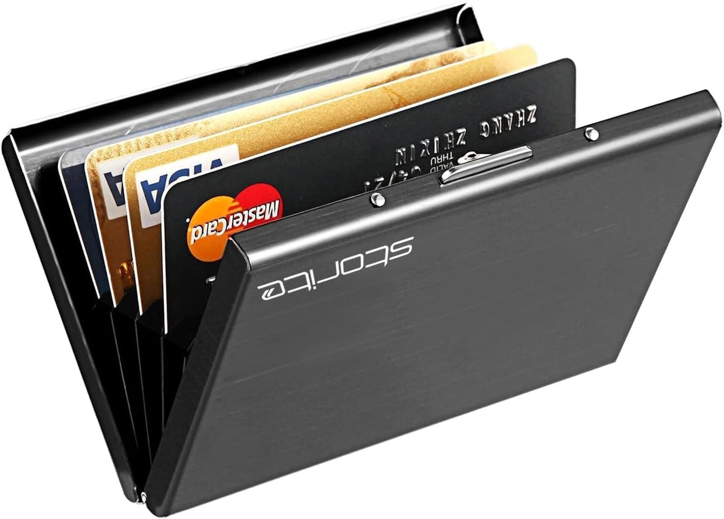Porte-Cartes de Crédit en Métal Protégé RFID pour Homme et Femme, Noir, Porte-Cartes de Crédit en Métal, Noir Brillant