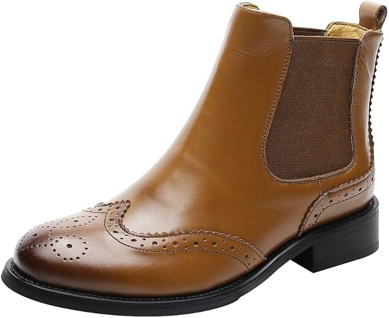 Chaussures Femme Brogue Wingtip Cheville Haute Glisser sur Confort Cuir Chelsea Bottes et bottines