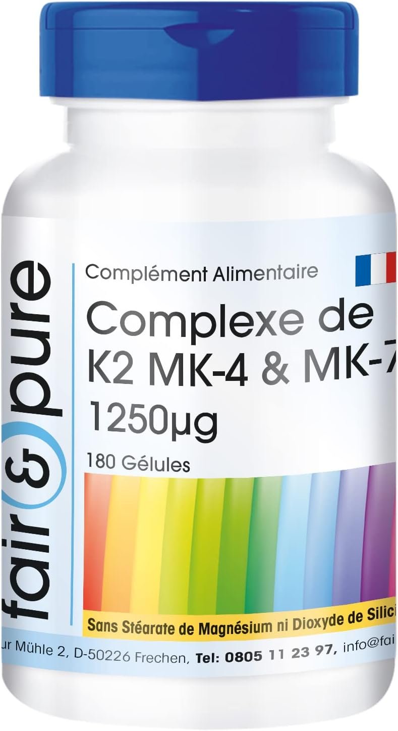 K2 Complex 1250µg MK-4 & MK-7 - végan - dosage élevé - 180 gélules