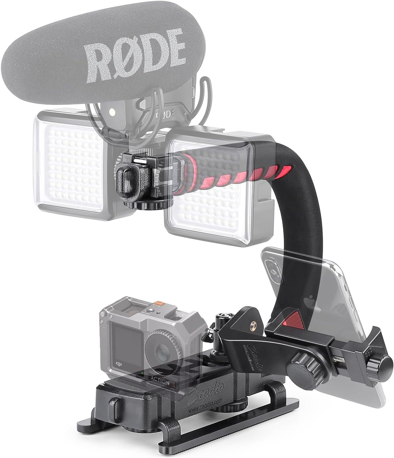 Stabilisateur avec Griffe Triple, Poignée vidéo pour DSLR Caméscope Caméra Et Tous Les Smartphones