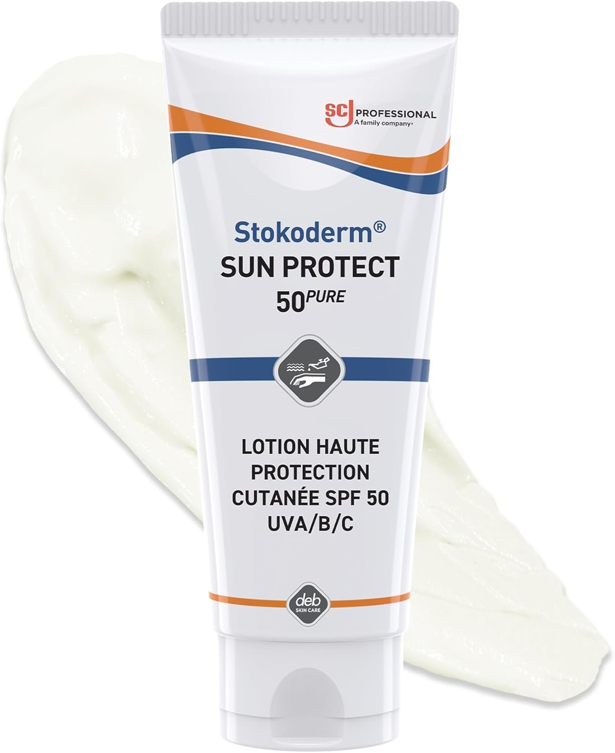 Stokoderm Sun Protect 50 Pure – Crème SPF 50 UVA/UVB/UVC – Résistante à l’Eau – Tube 100 Ml – Usage Professionnel