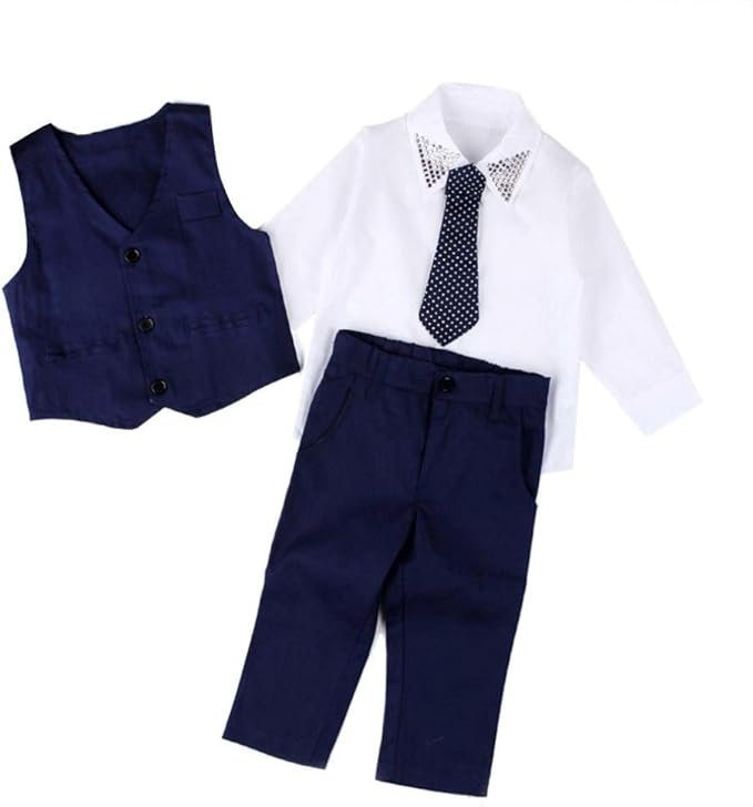 Ensembles de Bébé Garçon Messieurs Costumes de Mariage Chemises + Gilet + Pantalon Long + Cravate