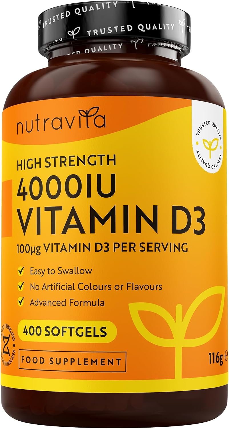 Vitamine D 4000 IU - 400 Gélules Molles Faciles à Avaler Vitamine D3 Cholécalciférol - Force Quadruple - Puissance maximale - Fabriqué au Royaume-Uni