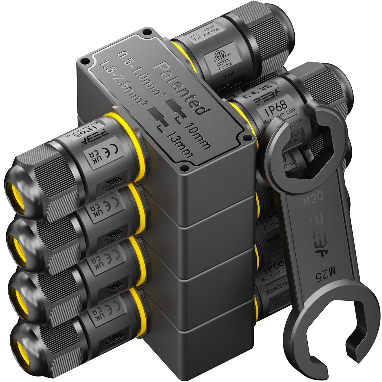 Connecteurs de Câbles Étanches IP68 avec Clé - Boîte de Jonction 3 Voies pour 3 Fils - Raccord Étanche pour Jardin - Dérivation de Câble Ø4-12mm - Boîtier Électrique Extérieur Sécurisé, Lot de 4