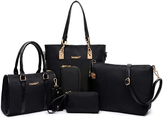 Femmes Mode 6Pcs Bag Set PU cuir Sac portés main + Fourre-Tout + Sac à Bandoulière + Portefeuille + Titulaire de la Carte Pochettes Clutches Sacs épaule ensemble de sac Shoulder Bag
