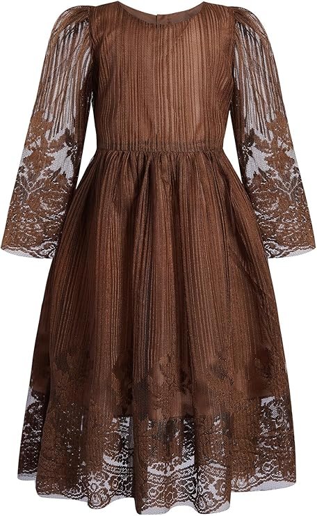 Robe de Princesse Festive pour Fille - En Maille Contrastée - Manches Longues Bouffantes