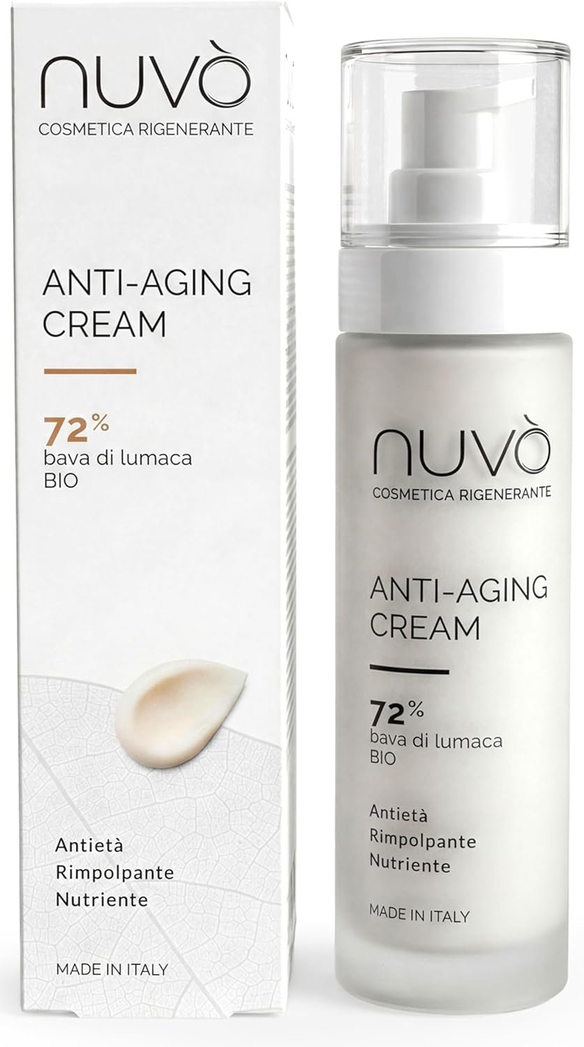 Crème Visage Anti-rides Femme et Homme, 50 ml, Crème Hydratante Visage avec Effet Anti-Âge, avec 72% Bave d'Escargot Bio, Acide Hyaluronique et Huile d'Argan, Vitamine C et E, Made in Italy