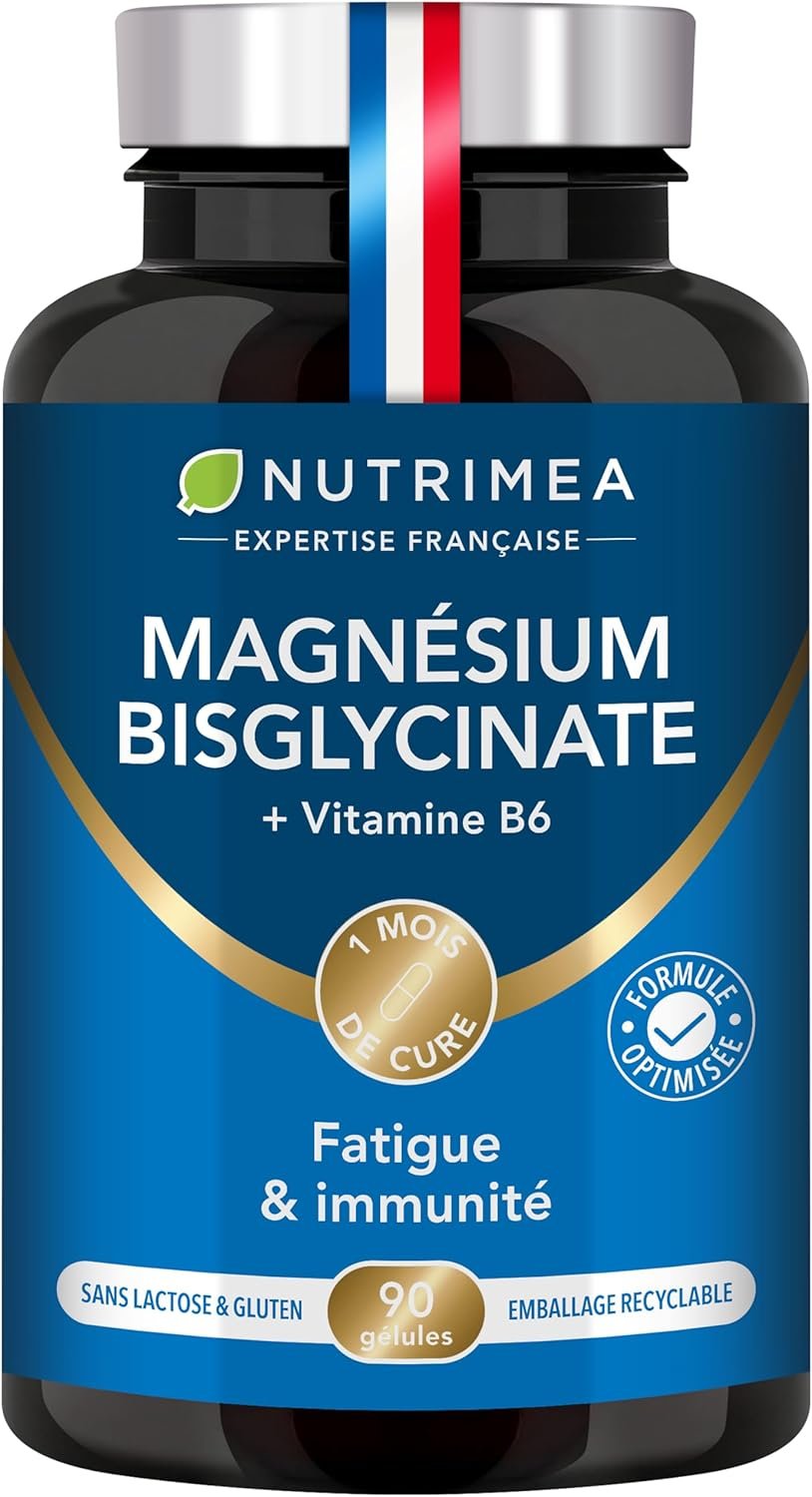 Magnésium Bisglycinate + Vitamine B6 - Sommeil, Stress, Fatigue - Absorption Maximale & Assimilation Facilitée - 90 Gélules Vegan - Fabriqué en France