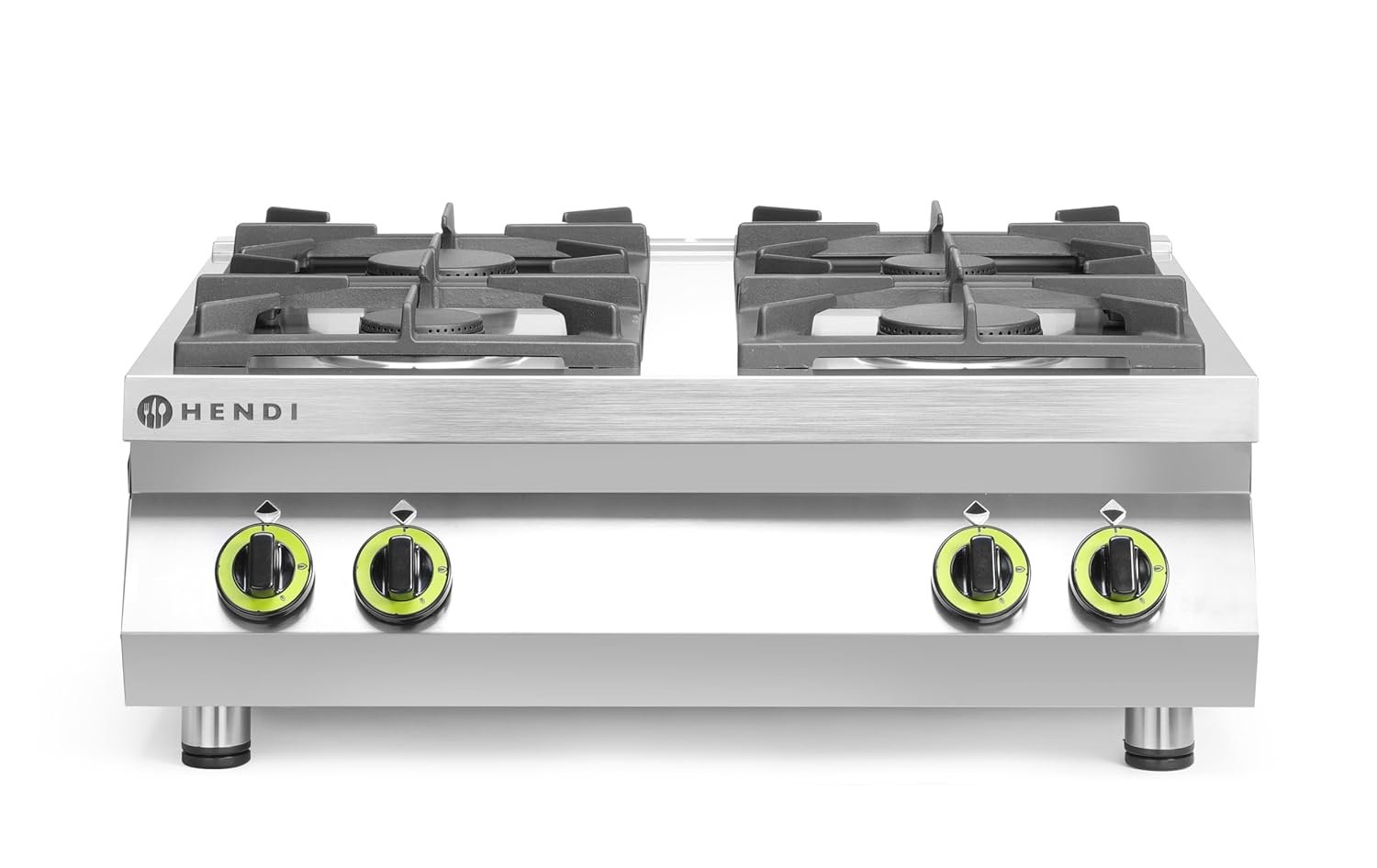 Fourneau à gaz professionnel de table, cuisinière avec 4 brûleurs (19 kW), pour gaz naturel (kit GPL inclus), 800x700x(H)310mm, acier inoxydable
