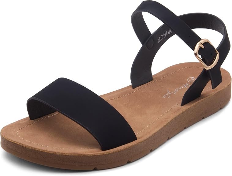 Flat Sandals pour les femmes – Open Toe 1 Band Ankle Strap Summer Dressy Sandals, léger casual Strappy Slip-On Flats avec boucle réglable