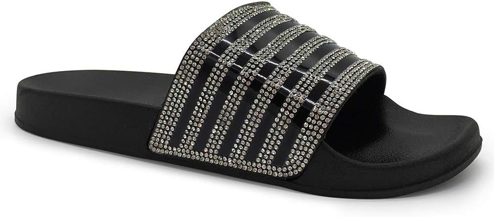 Sandales à Plateforme pour Femme avec Strass et Paillettes, Noir (Noir 02)