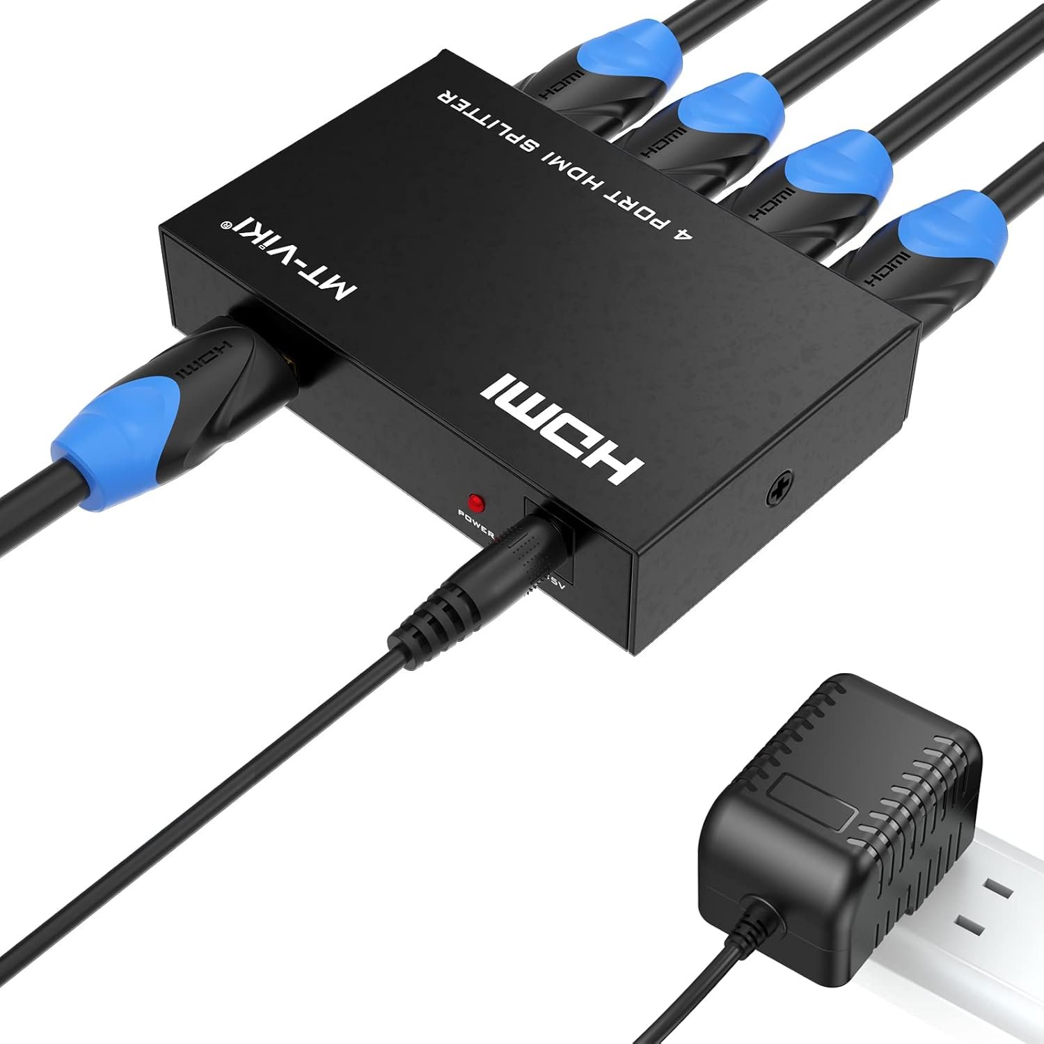 Splitter HDMI 4K 1 Entrée / 4 Sorties – Répartiteur HDMI avec Adaptateur Secteur, Boîtier Métallique, 4K@30Hz, Prise en Charge 3D et HDCP 1.4, Compatible avec Consoles de Jeu et 4 Moniteurs