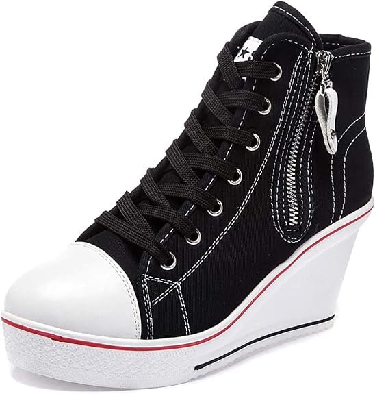 Baskets Compensées Femme Baskets Basses de Sport Fitness Talon Compensé Chaussures avec Compensation Intérieure Femme Baskets Basses Sport Fitness Sneakers Compensées
