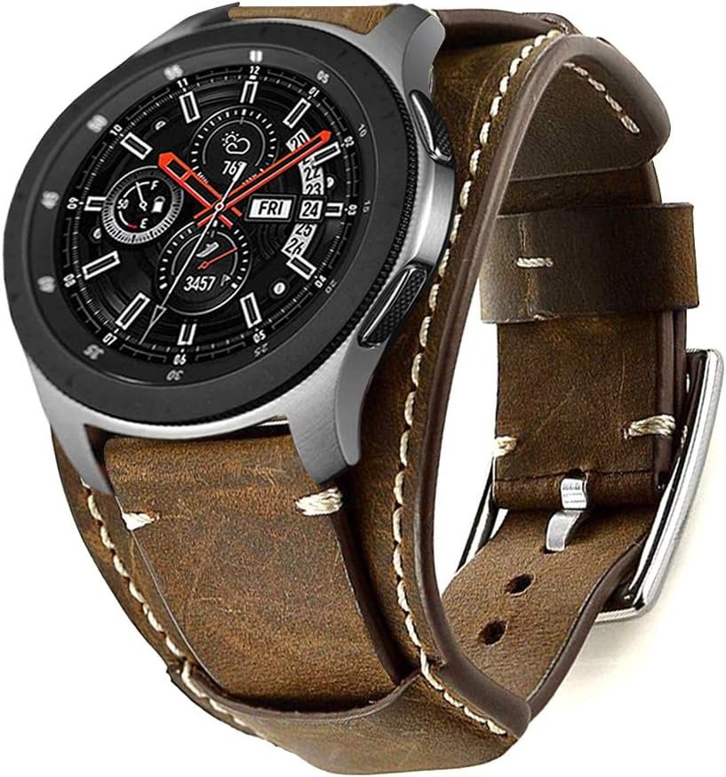 Compatible avec Samsung Galaxy Watch 4 40mm 44mm/Classic 42mm 46mm - Cuir Bande 20mm Bracelet (Café)