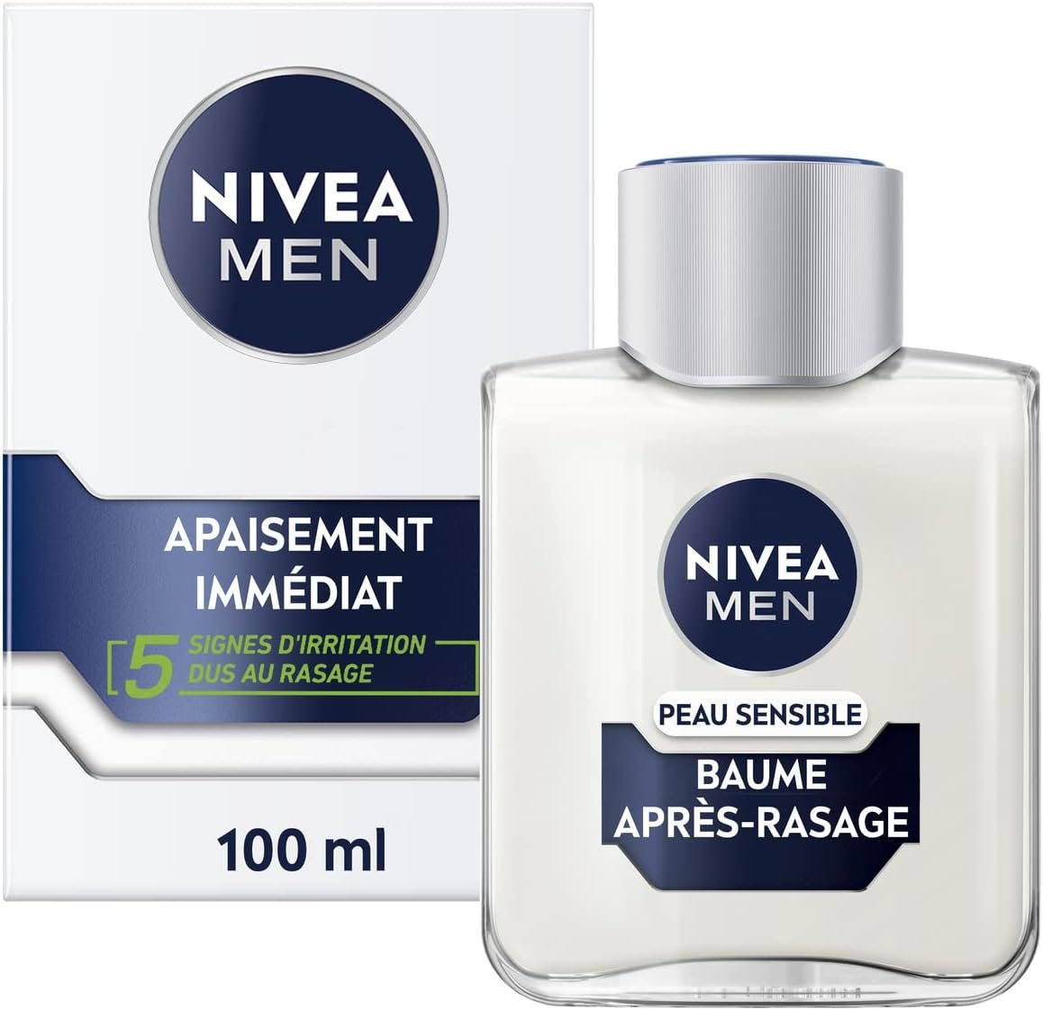 NIVEA MEN Peau Sensible Baume Après-Rasage (1 x 100 ml), Soin Après-Rasage enrichi en Camomille & Hamamélis, Soin visage pour homme 0% d’alcool pour peaux sensibles