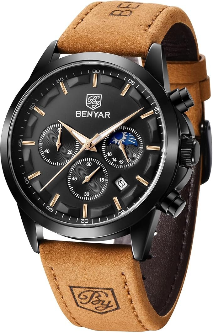 Montre Homme Chronographe Etanche Lumineuses Date Grand Cadran Classique Mode Affaires Analogique Quartz Montres Cadeau élégant pour Hommes