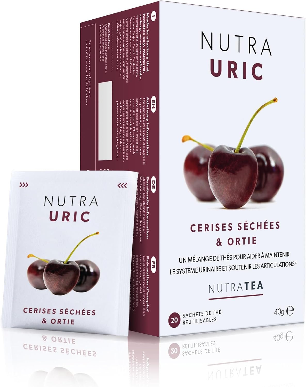 Aide contre l’'acide urique - contient de la cerise et de l'ortie naturelles - 20 Sachets de thé enveloppés - Tisane