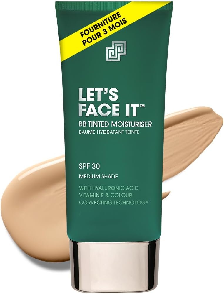 Shakeup Cosmetics Hydratant Teinté Homme, Maquillage Végan pour Hommes, Couvrance Naturelle contre Rougeurs & Imperfections, Hydratation 24h avec SPF, Teinte Medium, 50 ml. Aka. LET’S FACE IT