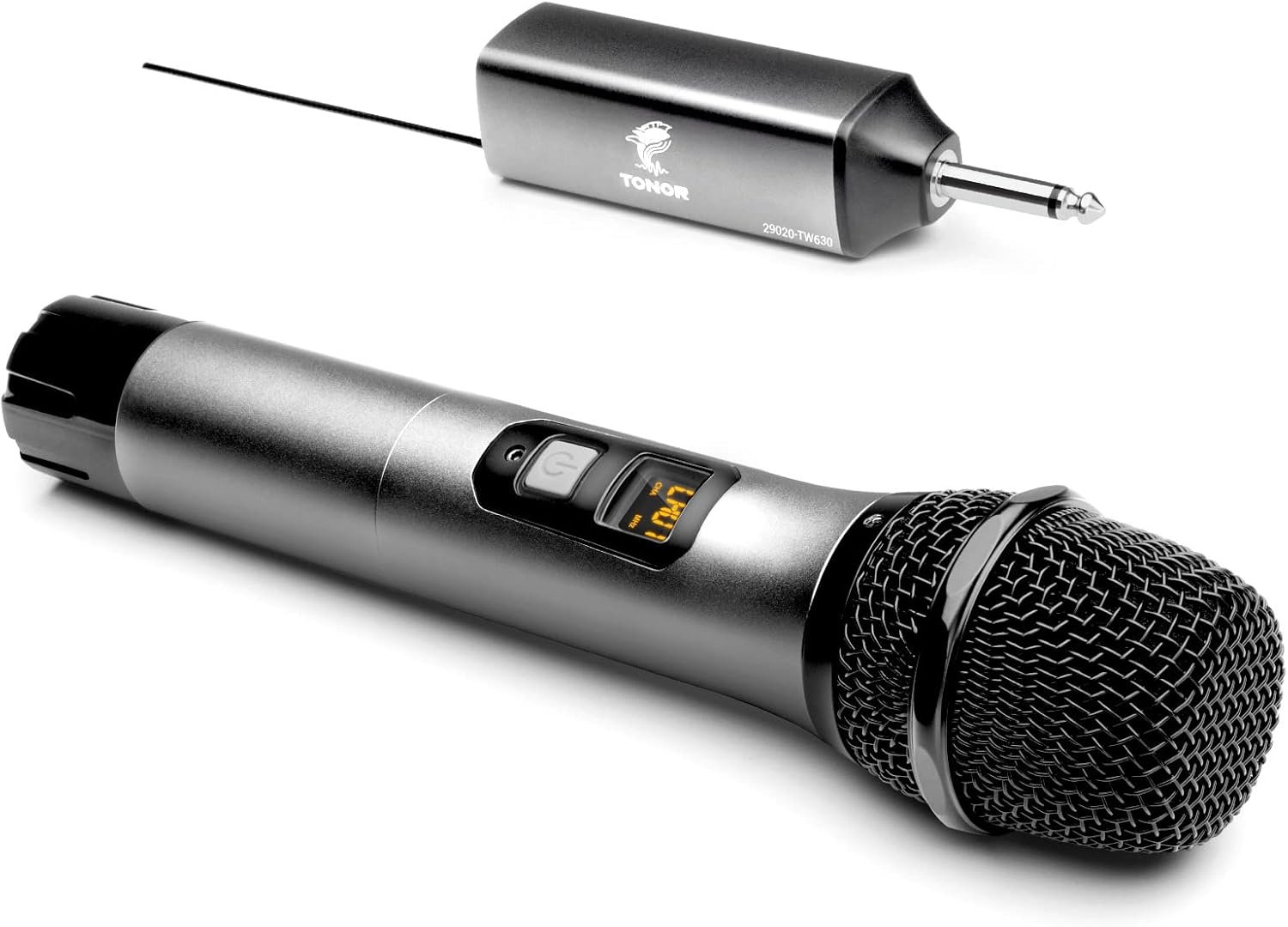 Microphone sans Fil, Système Microphone à Main sans Fil UHF en Métal avec Récepteur Rechargeable, Sortie 1/4 » pour Amplificateur, système de Sonorisation, Machine Karaoké, 60m (TW620), Argent