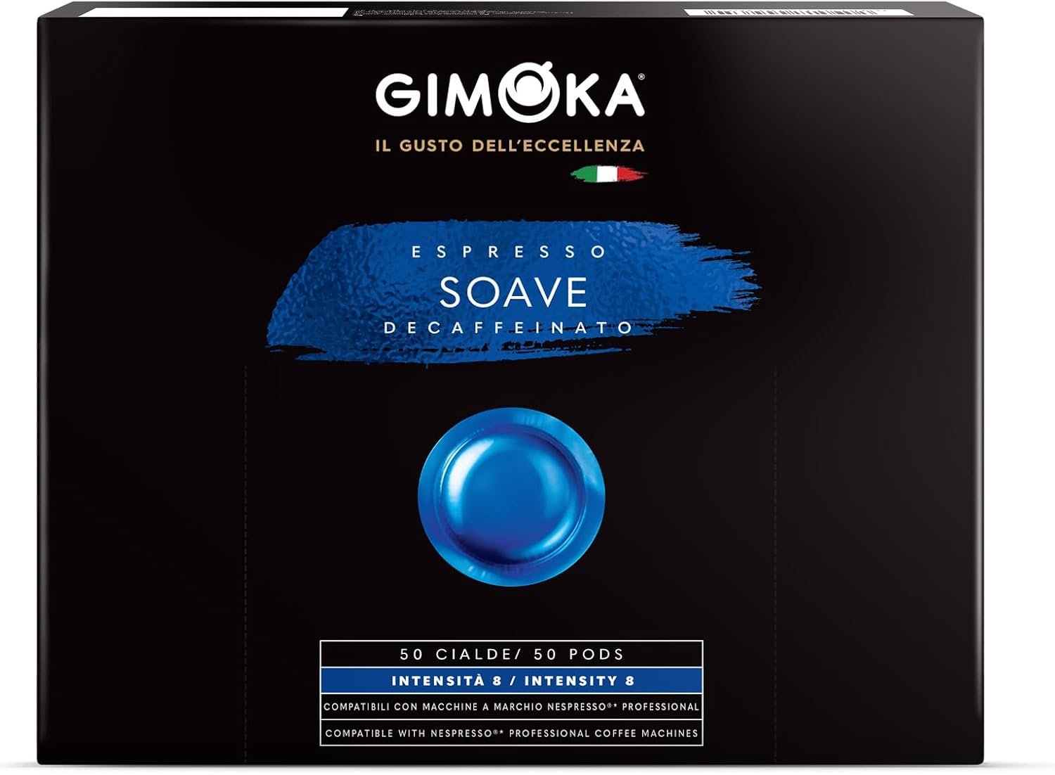 Mélange Soave décaféiné intensité 8/11, 50 capsules compatibles pour les machines à café Nespresso* Professional Business Zenius et Gemini - Produit en Italie